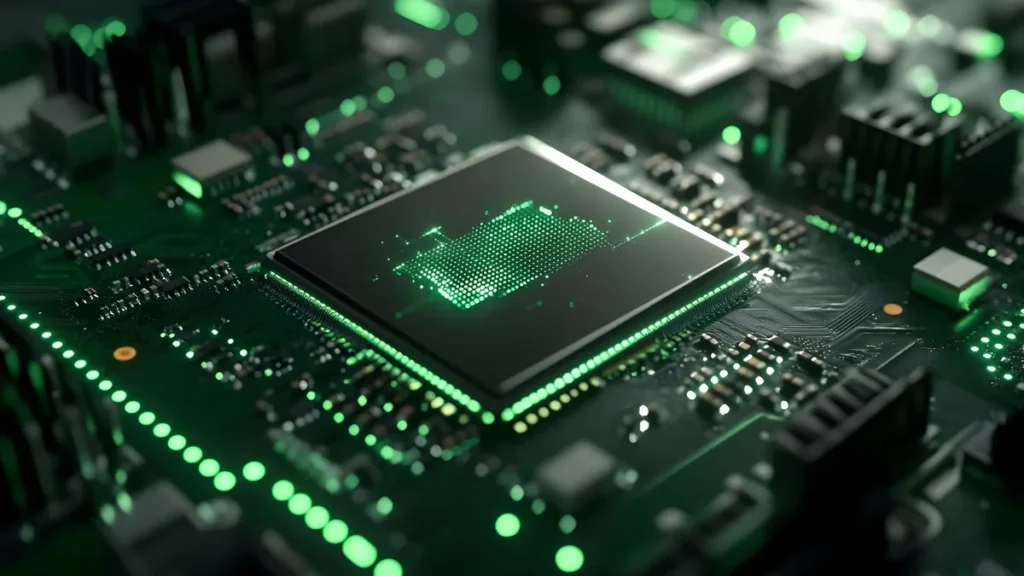 A green AI processor chip representing separate proposer and verifier models