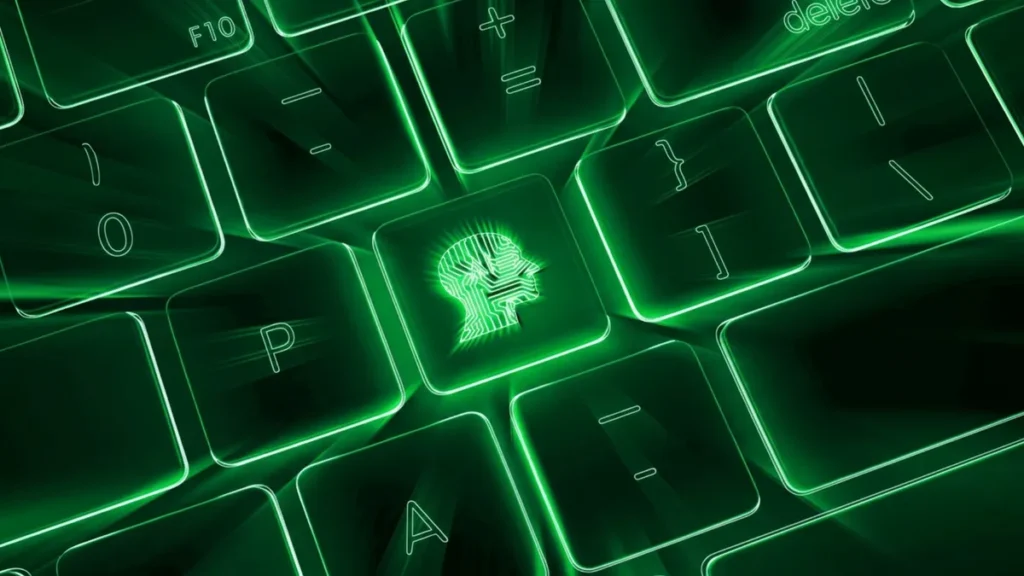 A glowing keyboard key representing automated WordPress bulk updates and backups